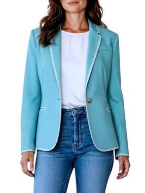 THE LIMITED Womens (M) Teal Blue 100% Cotton Career Blazer w/White Piping- Lined